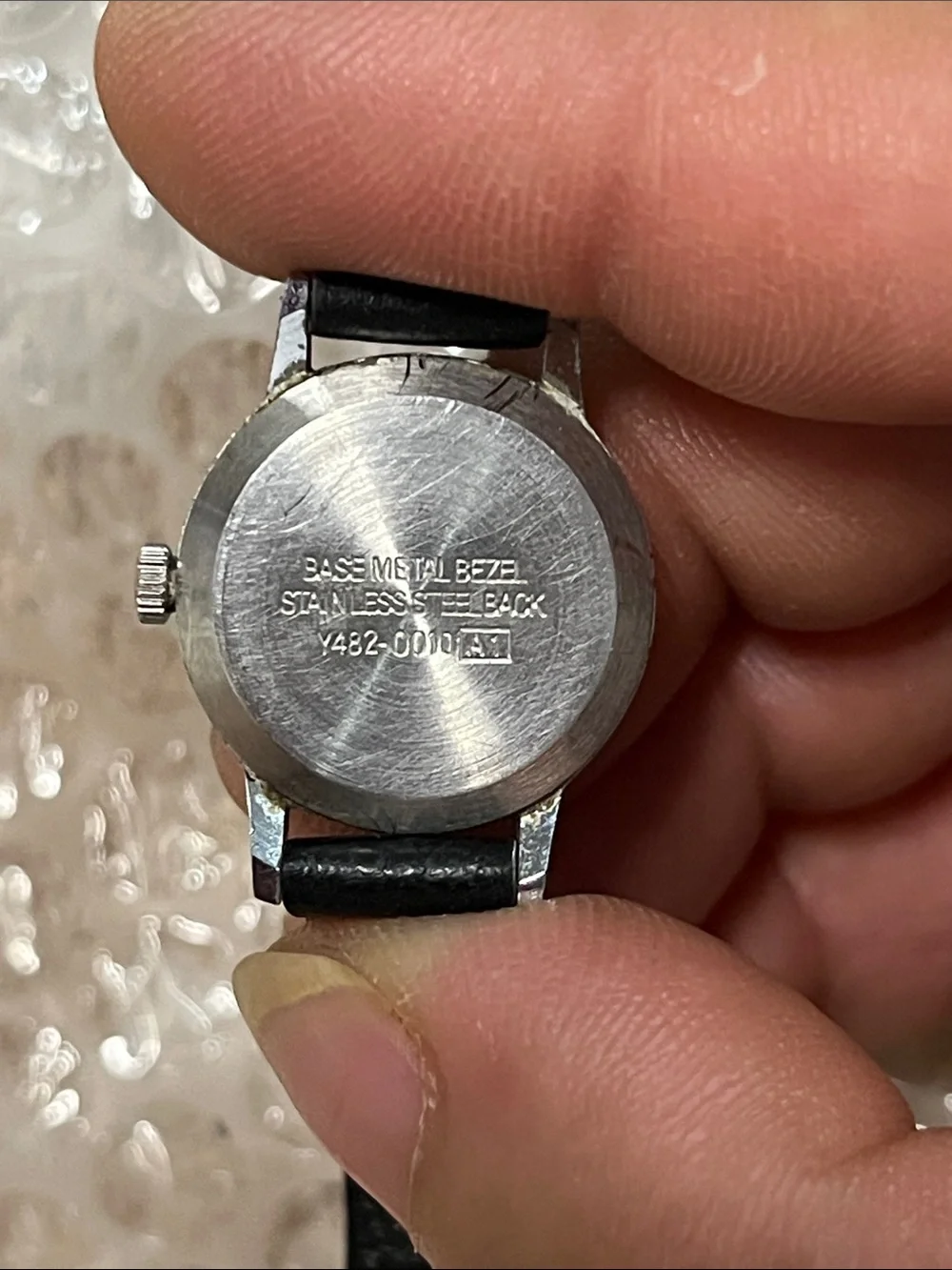 Women's Silver Dial Watch with Black Leather Strap